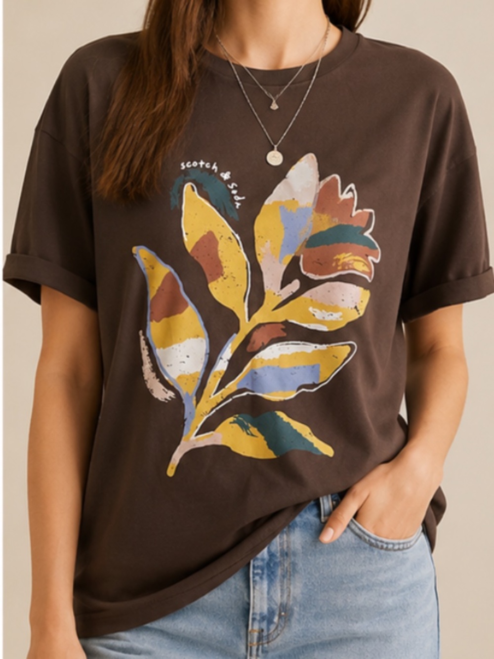 NWT SCOTCH&SODA CHOCOLATE BROWN Short Sleeve Graphic T-Shirt Size US XL